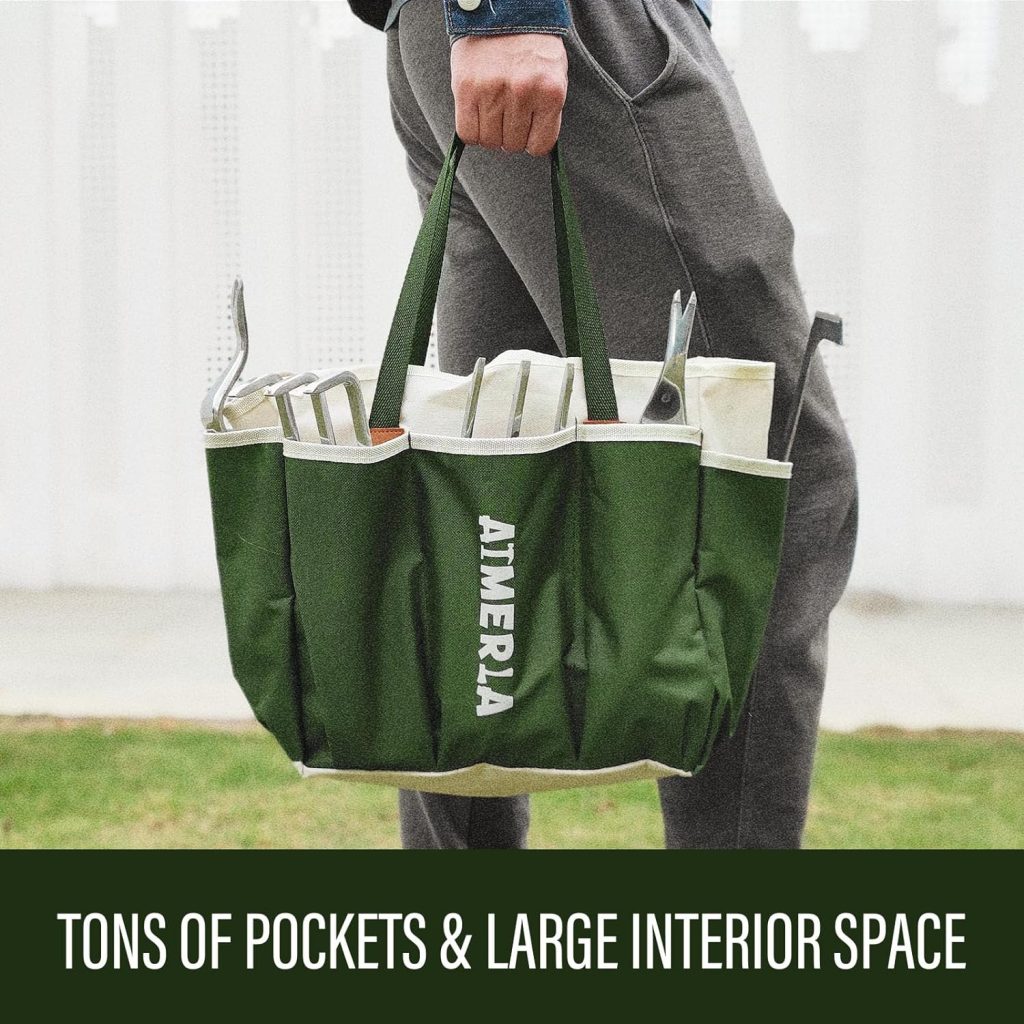 Gardening Tools Set of 9 Heavy Duty Garden Tools with Non-Slip Rubber Grip with Large Garden Bag for Tools Durable Hand Tools for Gardening, Weeding,Gardening Gifts for Women,Men