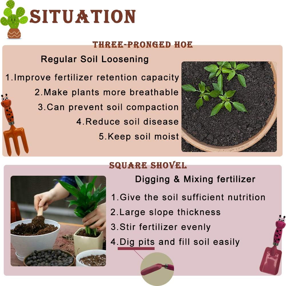 Kids Gardening Tools Set Metal for Kids Hand Shovel Mini Garden Tools for Kids, Safe Toy Gardening Tools for Soil Planting Digging Transplanting 4 Pieces