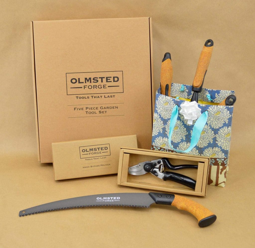 Olmsted Forge Garden Tool Set, 5 Pieces, Heavy Duty Powder Coated Steel, Cork Handle